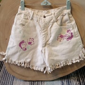 Artistically Refreshed Short Shorts Cream With Hand Painted Roses